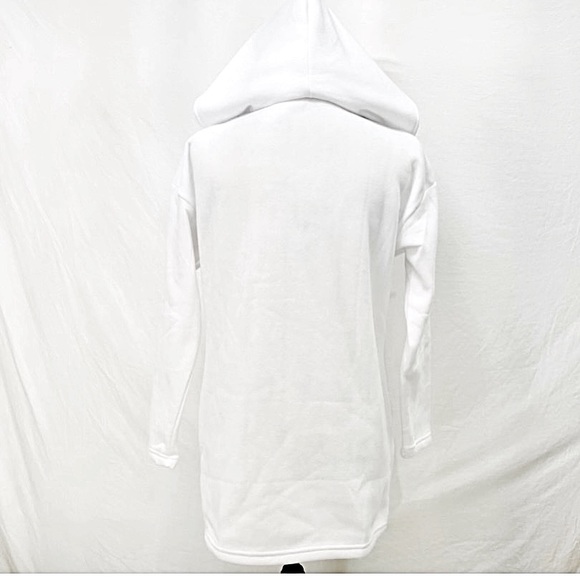 White Zip Up Asymmetrical Front Jacket with Attached Hood Side Pockets NWOT Med - Picture 10 of 16